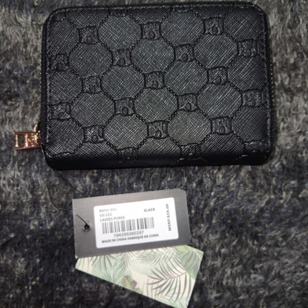Badgley Mischka Black Snap Bifold with Zip Around Coin Compartment - Picture 3 of 11